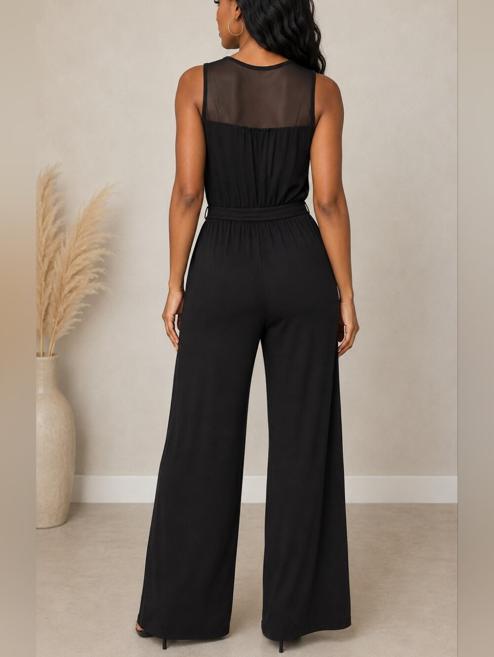 Emma & Michele Black Sleeveless Wrap Wide-Leg Jumpsuit with Tie Sz M - Preloved - Picture 2 of 7